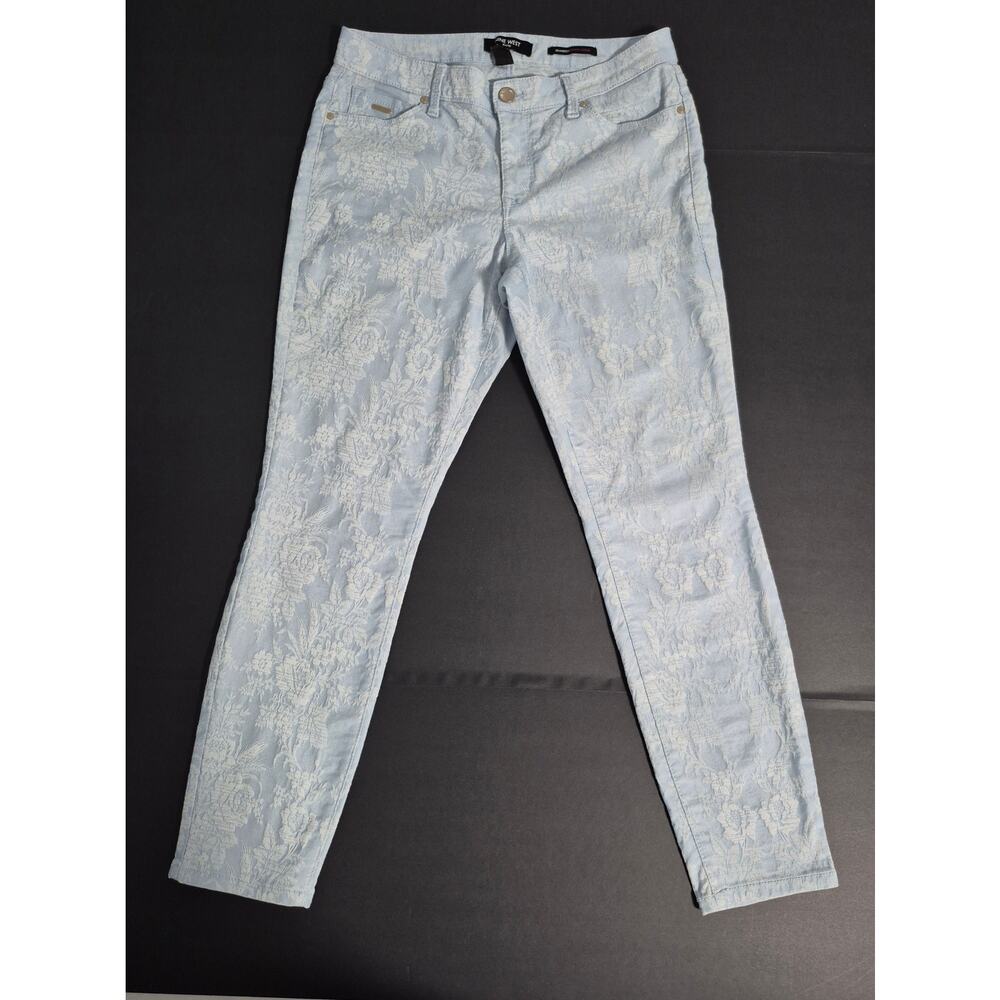Nine West Jeans Gramercy Skinny Ankle Blue White Floral Denim Womens Size 8